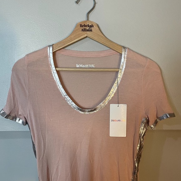 NWT Zadig & Voltaire Tino Foil Top in Blush Pink Size XS - Picture 3 of 13